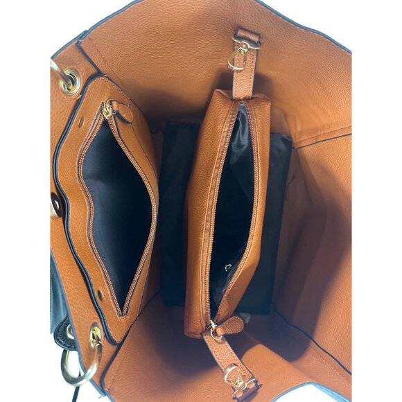 Shein Women’s Faux Leather Black and Brown Tote Shoulder Bag Wallet Bucket Style - Picture 8 of 11